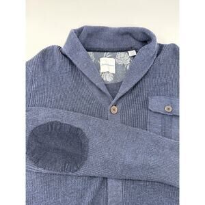Tommy Bahama Men’s XL Cardigan Sweater Blue 100% Cotton Elbow Patch Grandpacore